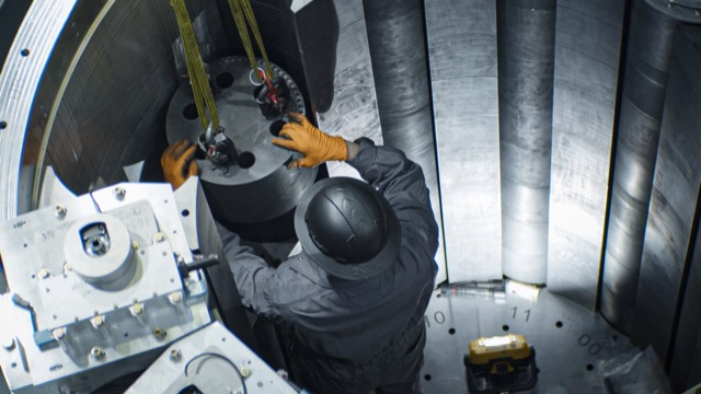 A reactor core being assembled